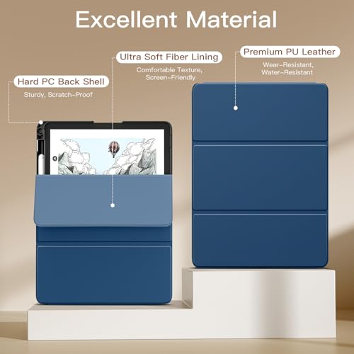 Image of MoKo Stand Case for 11 inch Kindle Scribe (3rd Generation -2025) & Kindle Scribe Colorsoft (1st Generation 2025) - Premium Leather Trifold Stand Cover with Pen Holder, Auto Sleep /Wake, Dark Sea Blue