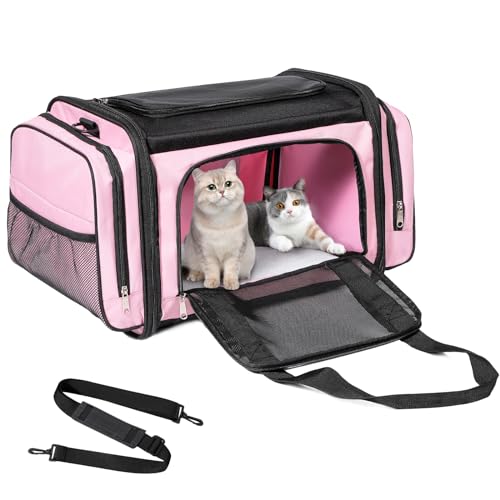 Large Cat Carrier, Pet Carrier, Dog Carrier for Small Dogs, Cat Carrier Soft, Collapsible Large Pet Carrier for Traveling Indoor and Outdoor Uses - Pink 20'x13'x13'