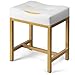 FLYZC Saddle Seat Vanity Stool, Makeup Stool Chair with Metal Leg, U-Shaped PU Leather Ottoman Foot Rest, Small Square Chairs Under Desk for Vanity, Living Room, Modern Makeup Bench White&Gold
