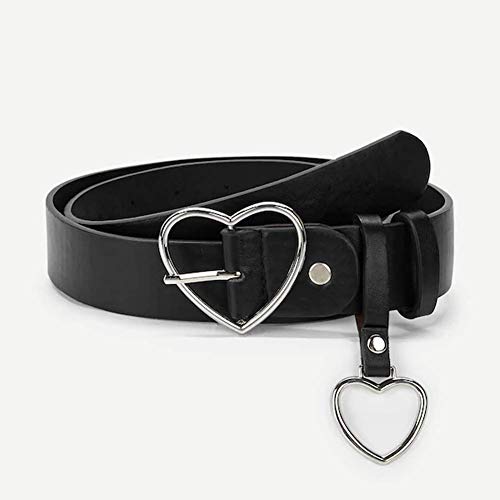 Women's 1.3″Wide Genuine Leather Belts Gold Heart Ring Buckle Jeans Belts (Sliver Heart)4