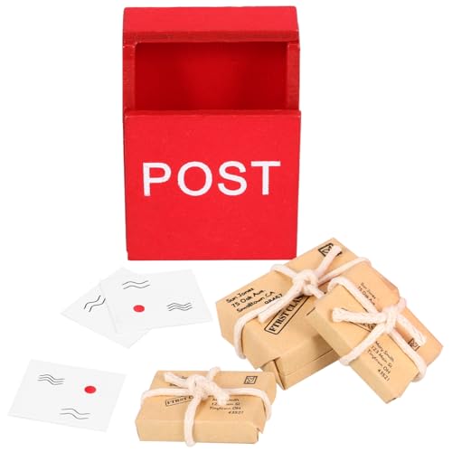 VICASKY Dollhouse Miniature Mailbox Set with Letters, Parcels & Mail Sack - 1:12 Scale Wooden POST Mailbox Decor for Dollhouse, Fairy Garden, Tiny House & Room Display Models