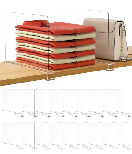 Image of HBlife 18 Pack Clear Shelf Dividers, Vertical Purse Organizer for Closet Perfect for Sweater, Shirts, Handbags in Bedroom and Kitchen, Adjustable Acrylic Bookshelf for Organization