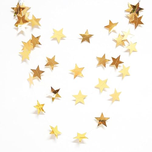 39 Feet Gold Star Garland Bunting 3 Pcs Reflective Star Decorations Hanging Glitter Stars for Birthday Weddings Celebration Decor