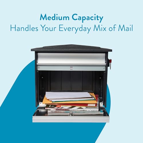Image of Architectural Mailboxes Mailsafe Locking Wall Mount Mailbox, Black, Medium | Aluminum build with steel cam lock and key drop box and a rust-resistant powder-coat finish.