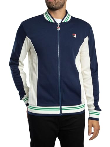 FILA Men's Settanta Baseball Track Jacket, Navy/Gardenia/Green, M