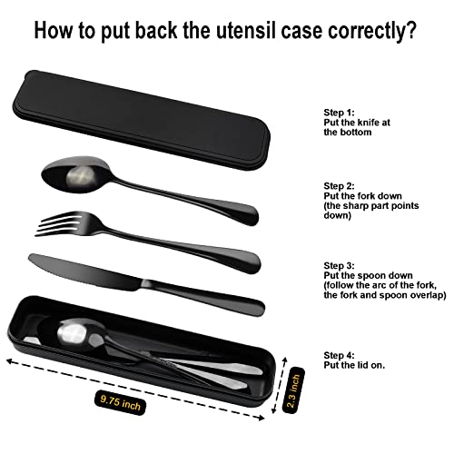 Portable Travel Utensils Set With Case 18/8 Stainless Steel Black Silverware Sets Include Knife Fork And Spoon With Case Reusable Utensil Set For Lunch Box And Camping (Black) #TOP4