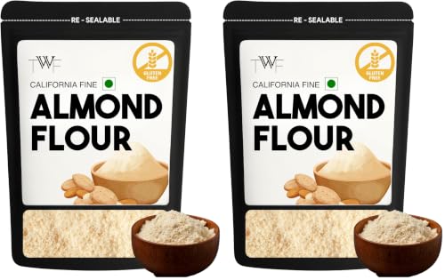 Image of TWF 100% Blanched Almond Flour - Keto-Friendly, Gluten-Free, High Protein, Antioxidant-Rich, and Vitamin-Packed for Baking Cakes, Breads & Rotis (200g) (Pack of 2)