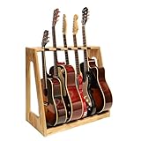 グランウォーカー ギタースタンド 木製 組立式 転倒防止 滑り止め アコースティックギター エレキギター ベース 対応 安定 楽器スタンドホルダー 5本収納 バーントブラウン
