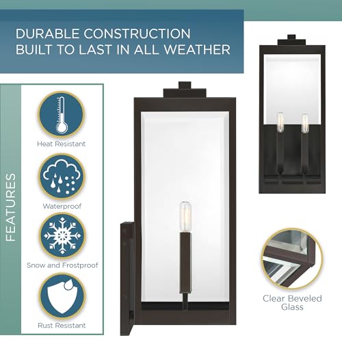 Image of Quoizel Westover 22.75 inch Outdoor Wall Lantern, Western Bronze | 2-Light, Clear Beveled Glass, E12 Base, ETL Damp Rated