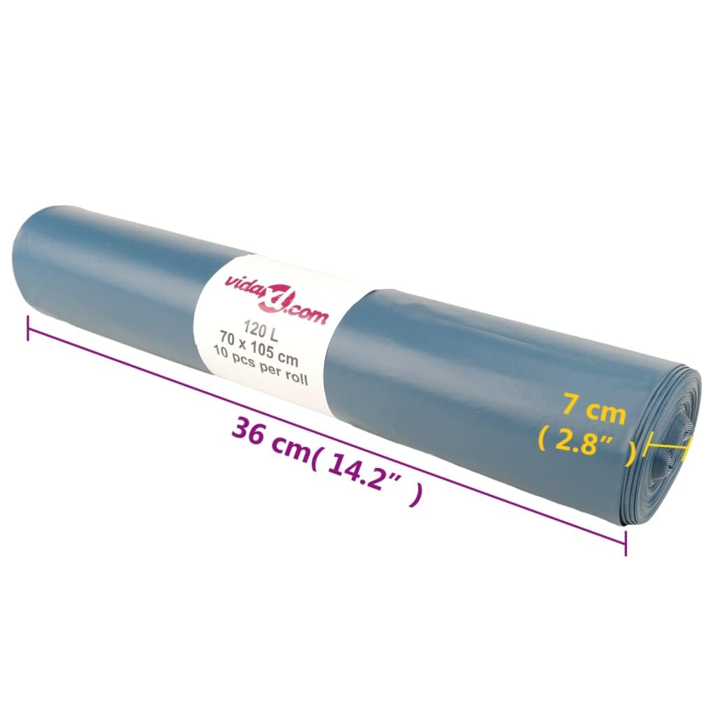 Worki na śmieci 120 l, niebieskie, 100 sztuk, LDPE worki na śmieci z przegródkami, odporne na rozerwanie i szczelne, idealne do gospodarstwa domowego, ogrodu, biura i do utylizacji odpadów