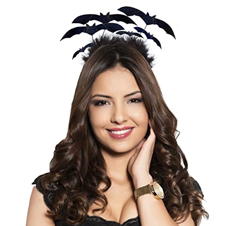 Hatstar Haarreif Fledermaus, Halloween Haarschmuck für Damen, Herren und Kinder, Kostüm Accessoire für Karneval und Fasching, Kopfschmuck mit beweglichen Fledermäusen
