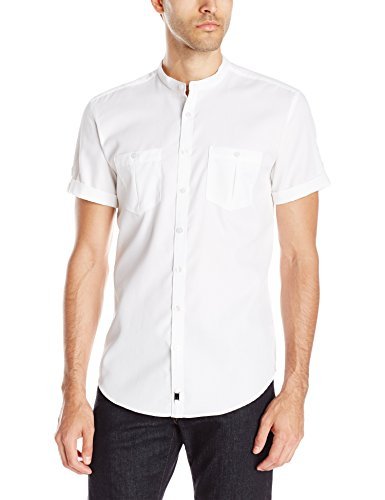 Texture Band Collar Short Sleeve Button 