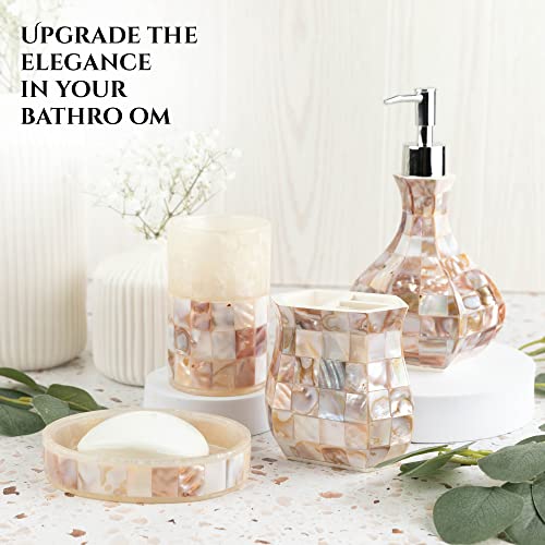 Milano Bathroom Toothbrush Holder - Decorative Bathroom Toothbrush Organizer Finished in Beautiful Mother of Pearl, 3 Slot Toothbrush Holder for Bathroom Fits Multiple Brushes