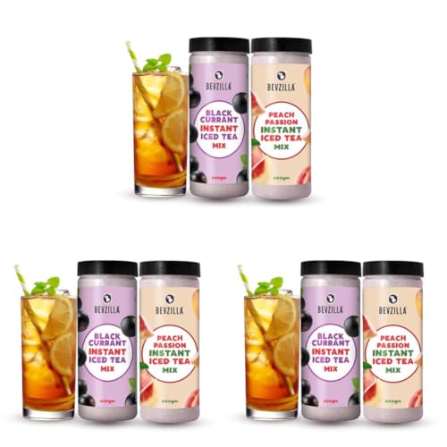 Image of Bevzilla Blackcurrant & Peach Passion Instant Ice Tea Powder - 400g x 2 | Summer Refreshing Iced Tea Drink| Quick & Easy to Prepare (Pack of 3)