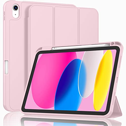 ZryXal iPad (A16) Case/iPad 10th Generation Case [11-Inch 2025/10.9 Inch 2022] with Pencil Holder, Smart Cover with Soft TPU Back [Support Auto Wake/Sleep] (Pink)