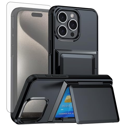 Coque iPhone 15 Pro Max blindée rigide avec vitre de protection et porte-carte