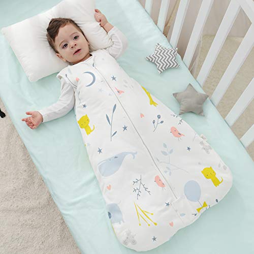 Mosebears Baby winterslaapzak 2,5 TOG babyslaapzak 100% katoen ademende babyslaapzak (White Animal, 6-12 maanden) - Afbeelding 5