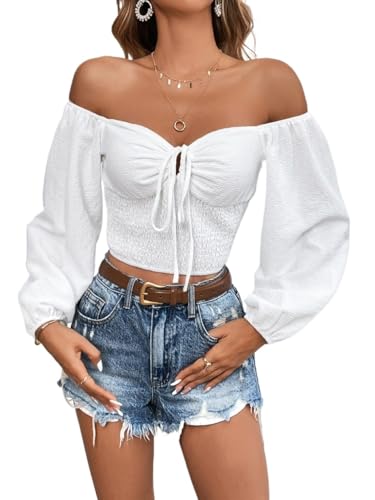 Womens Off Shoulder Knot Front Cropped Blouse Top for Women