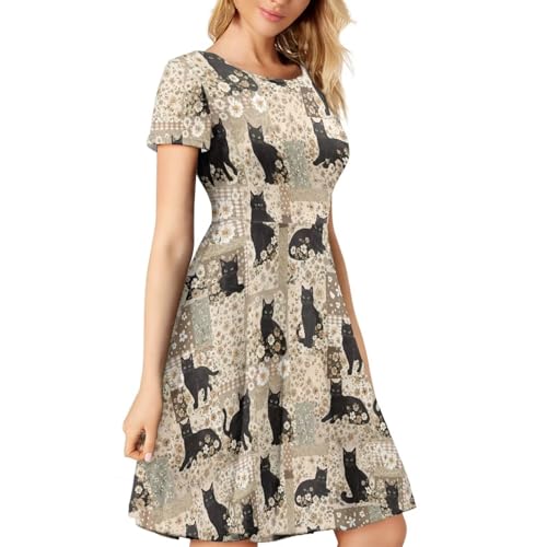 Image of AFPANQZ Womens Casual Summer Lightweight Vintage Dress Short Sleeve Midi Dress Knee-Long Luxury Formal Dress