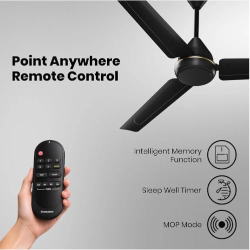 Image of Crompton Energion Elevate 1200mm BLDC Ceiling Fan | Remote Control | BEE 5 Star Energy Rating | Superior Air Delivery |High Speed | 3 Year Manufacturer Warranty | Matt Black