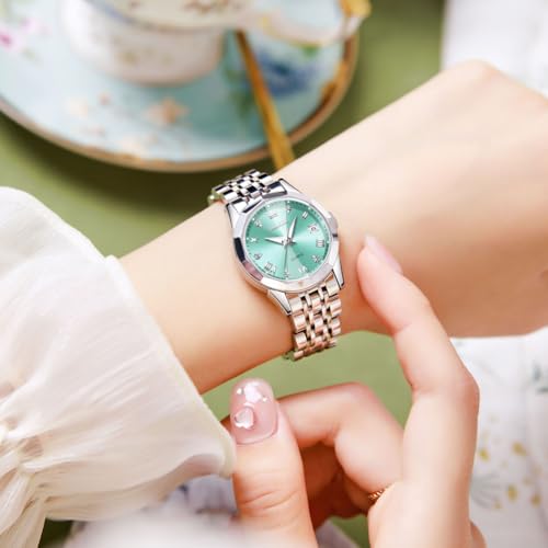 Image of OLEVS Womens Watch Fashion Dress Diamond Female Watches for Ladies Analog Stainless Steel Waterproof Luminous Day Date Two Tone Wristwatch