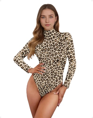 EMOTTOS Combinaison Sexy à Léopard pour Femme, Combinaison Slim Fit à Manches Longues et Double Doublure, Débardeur Amincissant une Pièce pour Sortir en...