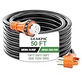 UEAKPIC Extensão Elétrica Para Gerador De 50 Amperes, 15m (50 Pés), Classificada Para 250 V/12500 W, Design De Trava Giratória Nema 14-50P Para Ss2-50R, Cabos De Alimentação Para Gerador Stw