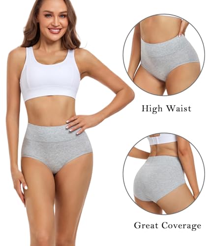 wirarpa Unterhosen Damen Baumwolle Frauen Unterwäsche Hohe Taille Slips Hoher Taillenslip 4er Pack Grau Größe 4XL(60/62) 3