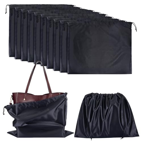 NBEADS 12 Pcs Dust Bags for Handbags Imitation Silk Storage Bags Portable Drawstring Pouch Cloth Travel Bags for Handbags Purses Shoes Boots Black 39.7x50cm