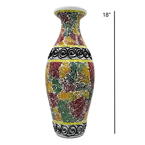 Zorigs, Decorative Vase – 18 X 9 Inches Tall Cylinder Vase Made Of Terracotta With Colorful Glass Mosaic Pieces – Exquisite Home Decor Accent Piece - - For Hallway, Bedroom, Living Room #TOP4