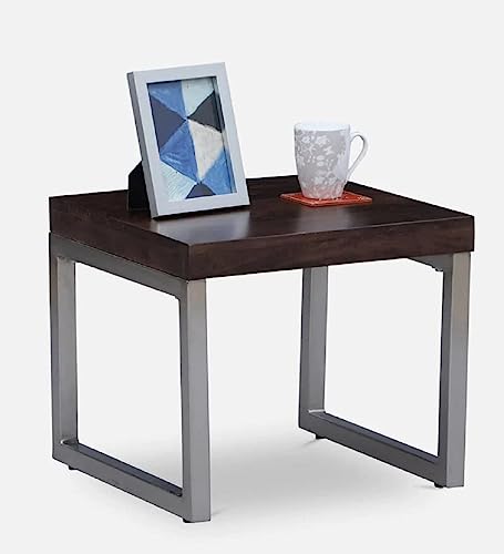 Image of Kinsley Solid Wood End Table | Premium Side Table for Home & Kitchen | Dark Walnut Finish | Solid Mango Wood | Chrome Metal Legs Ideal for Home Decor