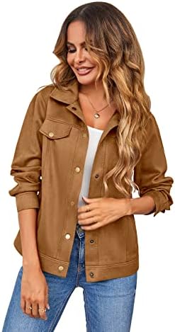 Women’s Long Sleeve Jacket Button Down Solid Jackets Casual Lapel Collar Outwear with Pocket