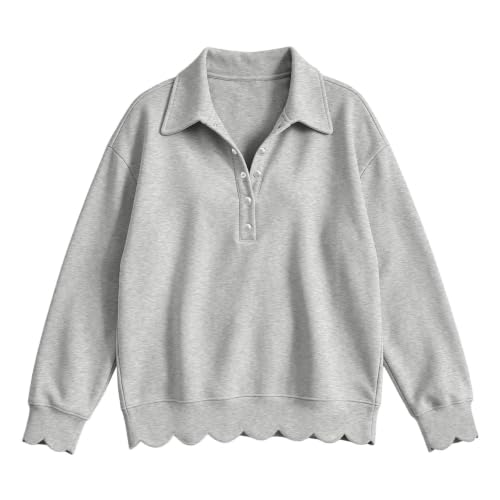 Sweatshirts for Women Scalloped Half Button Oversized Casual Pullover Tops - image 8