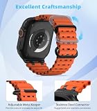 MoKo Ocean Band Compatible with Apple Watch Ultra 3/2/1 49mm, Upgraded Silicone Sports Bands 46mm 45mm 44mm for Men Women,Series 11/10/9/8/7/6/5 SE3/2/1 Breathable Strap with Metal Connector,Bk/Orange