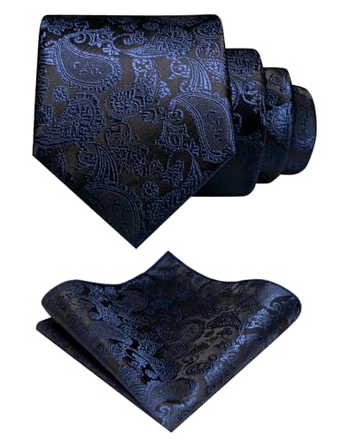 Image of JEMYGINS Mens Solid Color Paisley Necktie and Pocket Square with Tie Clip Sets