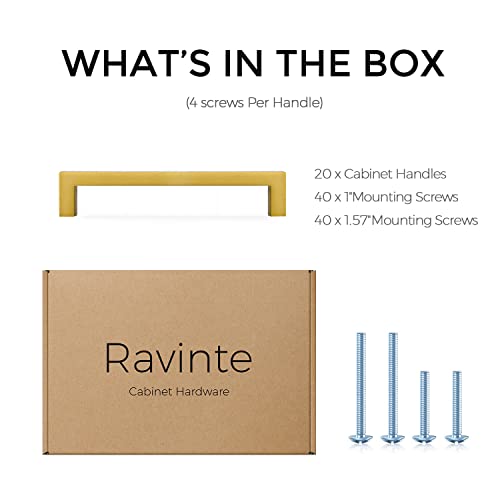 Image of Ravinte Gold Cabinet Handles Slim Cabinet Pulls, 5 Inch CC, 20 Pack | Slim Square Bar Grip, Smooth Drawer Pull Feel, Kitchen Cabinet Update, For Cupboards, Dressers, Drawers, Hardware Projects