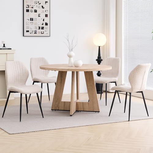 iQunLeo 47 Round Dining Table Set for 4 with Chairs Kitchen Table and Chairs Set Mid-Century Modern Chair with Metal Leg for Apartment Living Room(Natural Table with 4 Beige Chairs)