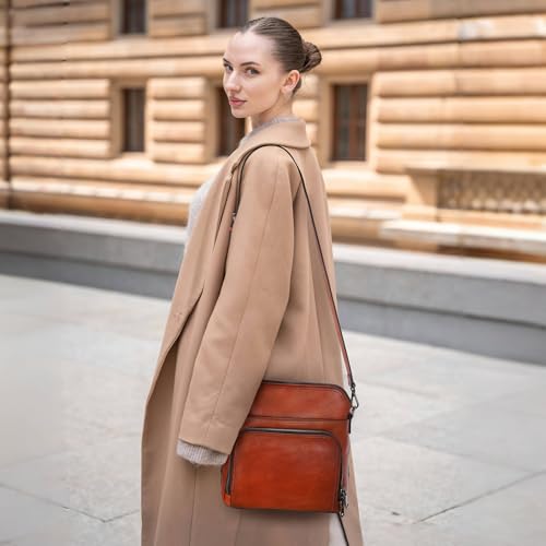 Image of Iswee Leather Crossbody Bags for Women Multi Pockets Medium Shoulder Bag Lightweight Functional Travel Purse