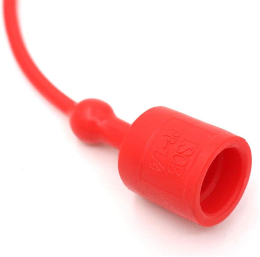 Image of Hydraulic Coupler Dust Cap 1 /4 ISO-B 5675 AG Male Female,CEKER Hydraulic Plug Quick Connects Port Covers Fittings,Red Cap with Retention Ring Keeps Attached to Hose 1set