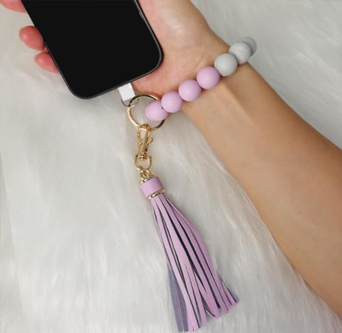 MORWLAT Boho Silicone Phone Wrist Strap, Cell Phone Lanyard Keychain with Tether Tab, Smartphone Wristlet Bracelet Keychain with Universal Strap Holder Connector Patch for Women (Purple) by MORWLAT - Used condition - Image 3