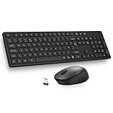 LeadsaiL Wireless Keyboard and Mouse Set, 2.4GHz USB Computer Keyboards and Mouse Combo, Full Size UK QWERTY Layout, Ergonomic Design with 12 Multimedia Shortcuts for HP/Lenovo Laptop and Mac - Black