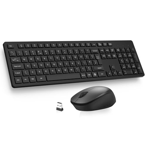 LeadsaiL Wireless Keyboard and Mouse Set, 2.4GHz USB Computer Keyboards and Mouse Combo, Full Size UK QWERTY Layout, Ergonomic Design with 12 Multimedia Shortcuts for HP/Lenovo Laptop and Mac - Black