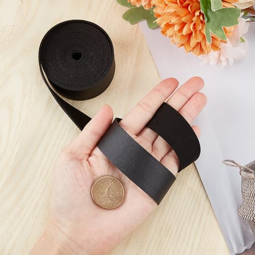 GORGECRAFT 25mm Wide Black Leather Strap 98 Inch Long Flat Leather Cord 1.6mm Thick Imitation Leather Strips Threads Strings for DIY Crafts Guitar Belt Handles Making Braiding Ropes Tooling Workshop - Image 3