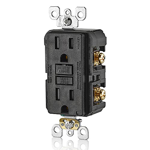 Image of Leviton GFCI Outlet, 15 Amp, Self Test, Tamper-Resistant with LED Indicator Light, Protection from Electric Shock and Electrocution, GFTR1-E, Black