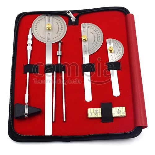 Image of Cambia Premium Quality Stainless Steel Goniometer Set of 3 with Knee Hammer and Measuring Tape Designed for accurate measurement of joint angles (with Tuning Fork 1024hz)