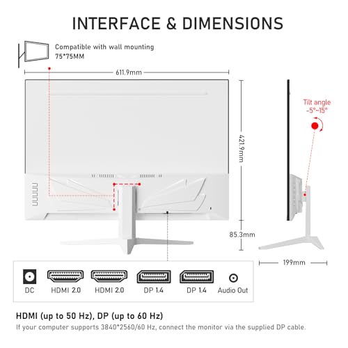 Image of Gawfolk 28 inch UHD 4K Computer Monitor, IPS Ultra HD (3840x2560p) Screen, 3:2, 1.07 Billion Colours, 128% sRGB, Built-in Speakers, 178 Wide Viewing Angle DisplayPort 1.4 & HDMI 2.0, White