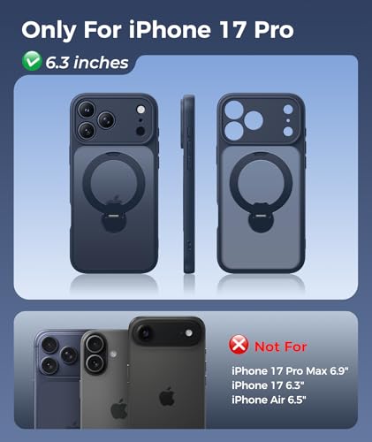 Image of FNTCASE for iPhone 17 Pro Case: [360 Spin Magnetic Stand] [Compatible with Magsafe] [Screen Protector] Translucent Matte Military Grade Shockproof Full Camera Protective Phone Cover - Deep Blue