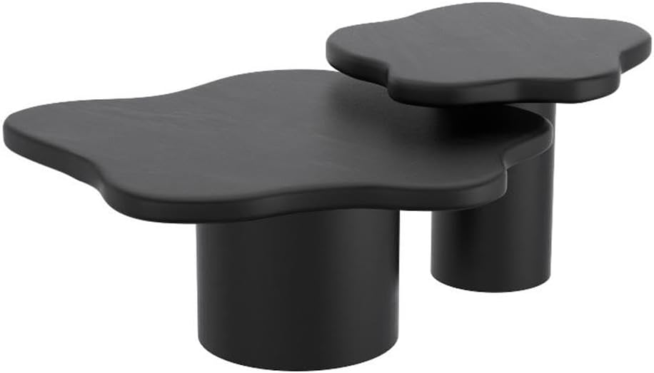 Pemberly Row Contemporary 2-Piece Coffee Table Set, Solid Wood Construction, Black Painted Finish, Mid-Century Modern Style, Freeform Table Tops, Nesting Tables for Living Room or Lounge Use