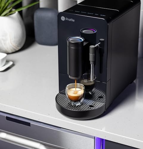 Image of Profile GE Automatic Espresso Machine + Milk Frother | Brew in 90 Seconds | 20 Bar Pump Pressure for Balanced Extraction | Five Adjustable Grind Size Levels | WiFi Connected for Customization | Black