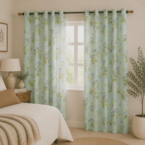 Image of Clasiko Cotton Sheer Curtain Set of 2 | 54x60 Inches /5 Feet | Linen Texture | Sage Dew | 40% Light Filtering | 54x60 Inches | Printed Window Curtain for Living Room, Bedroom